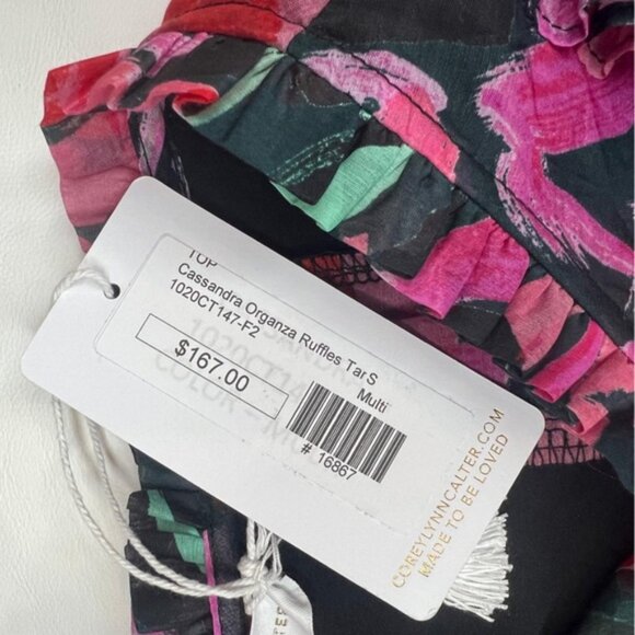 NWT COREY LYNN CALTER SILK Blend Cassandra Organza Yoke Floral Ruffles Top SMALL - Picture 15 of 15